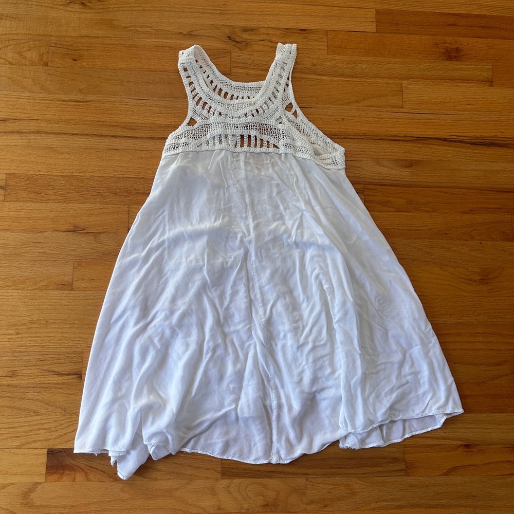 Girls White Crochet Yoke Summer Dress Beach Cover
